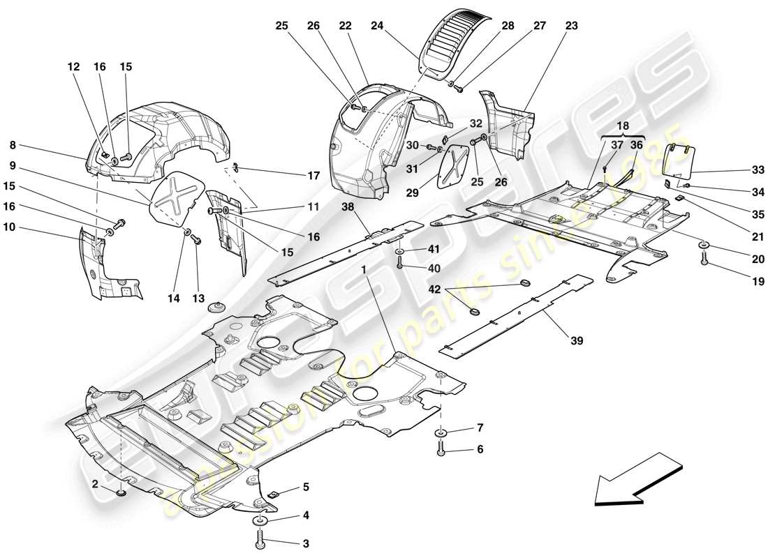 ferrari 599 gto (europe) bandeja inferior plana y ruedas diagrama de piezas