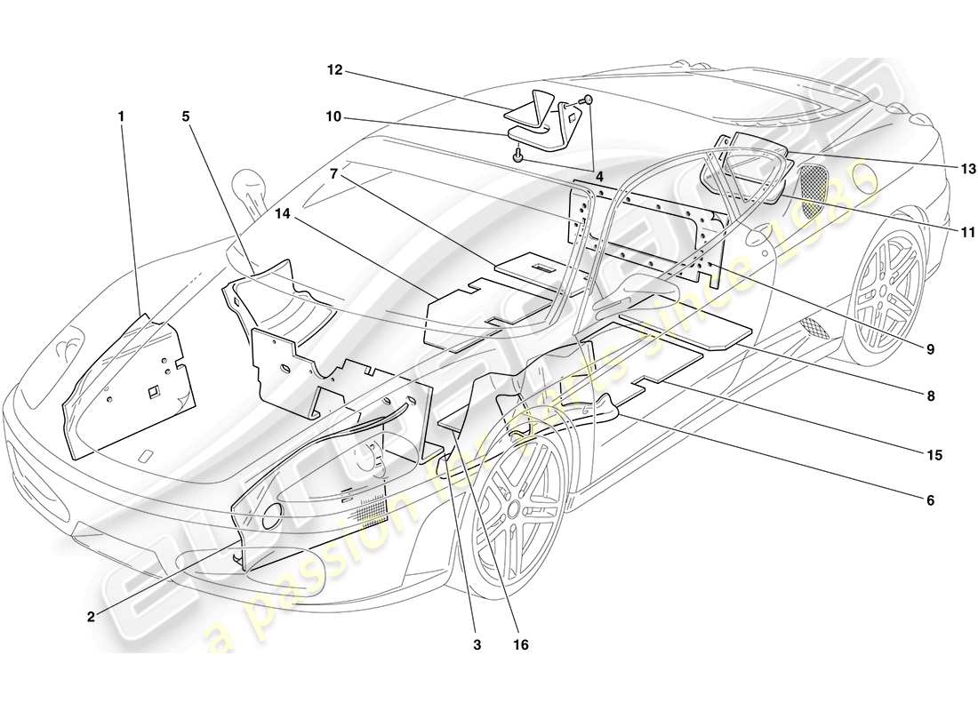 ferrari f430 coupe (rhd) aislamiento diagrama de piezas