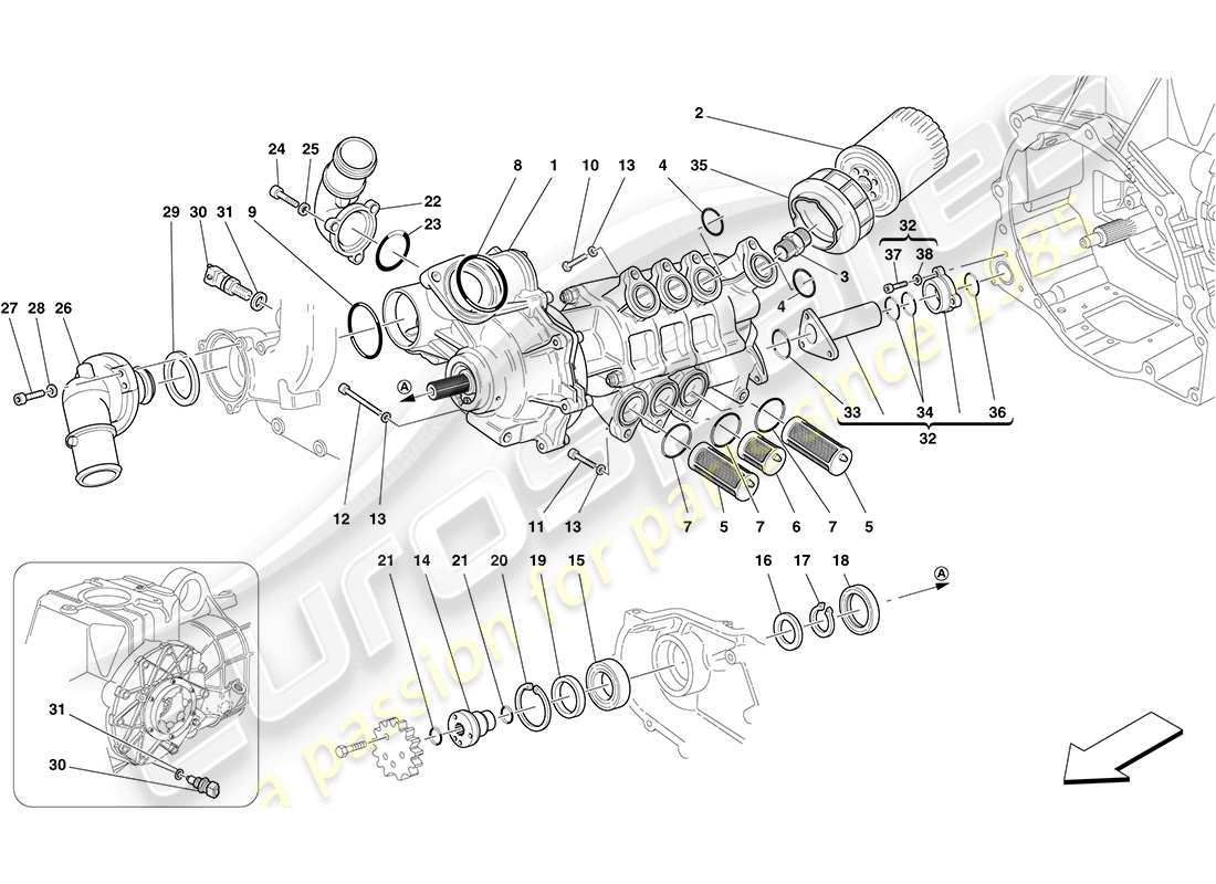 ferrari f430 coupe (rhd) bomba de aceite / agua diagrama de piezas