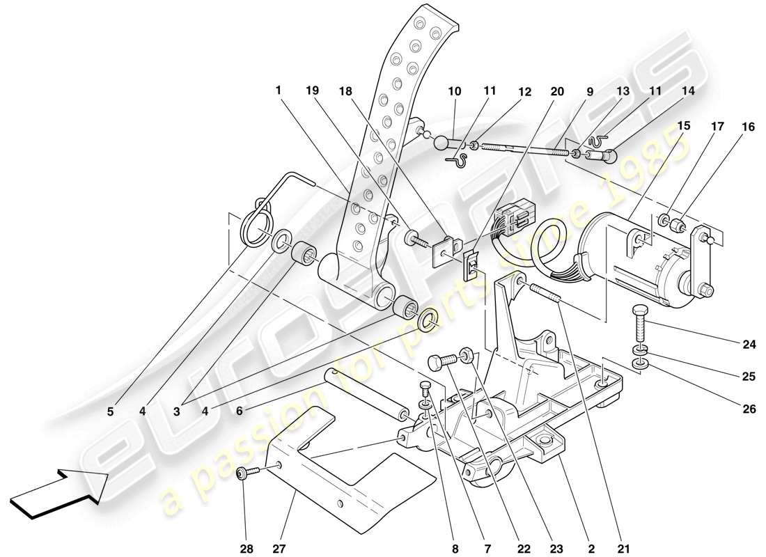 ferrari f430 spider (rhd) diagrama de piezas del pedal del acelerador electrónico