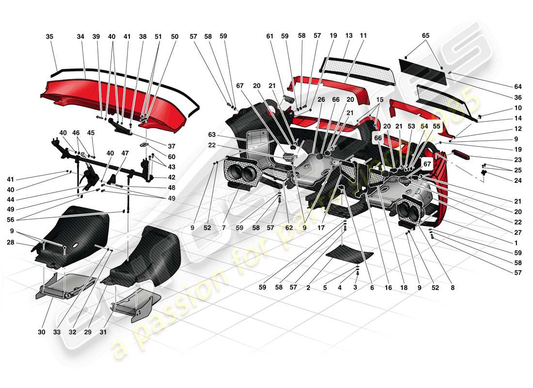 ferrari laferrari (usa) diagrama de piezas del parachoques trasero