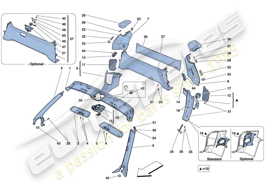 ferrari 458 speciale aperta (usa) accesorios y acabados del techo diagrama de piezas