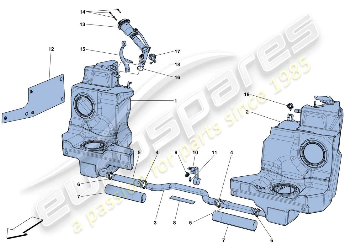 ferrari 488 spider (usa) tanques de combustible y cuello de llenado diagrama de piezas