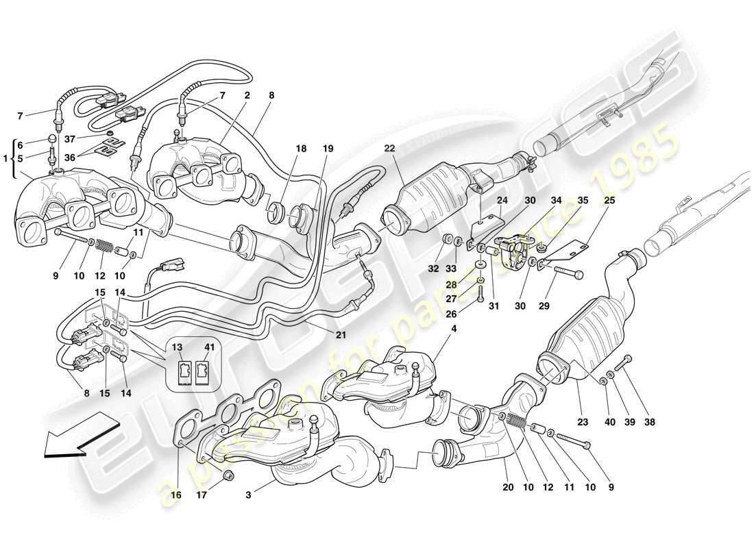 ferrari 599 gtb fiorano (usa) sistema de escape delantero diagrama de piezas