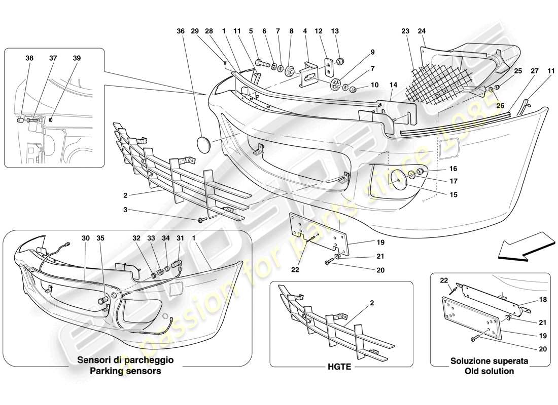 ferrari 599 gtb fiorano (usa) diagrama de piezas del parachoques delantero