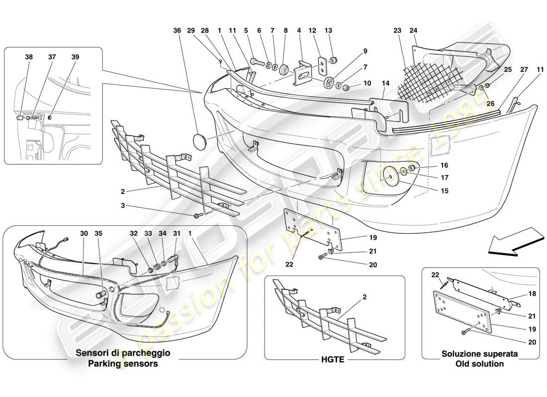 ferrari 599 gtb fiorano (usa) parachoques delantero diagrama de piezas