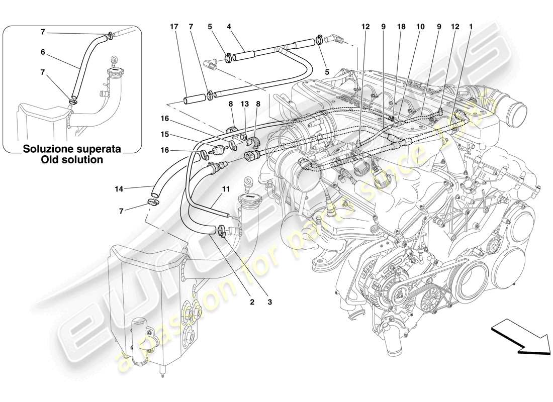 ferrari 599 gtb fiorano (rhd) sistema de soplado diagrama de piezas