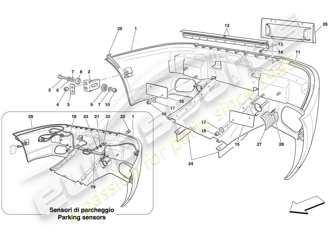 ferrari 599 gtb fiorano (usa) diagrama de piezas del parachoques trasero