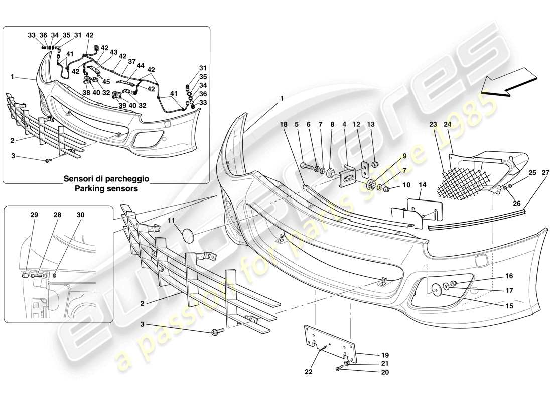 ferrari 599 sa aperta (rhd) parachoques delantero diagrama de piezas