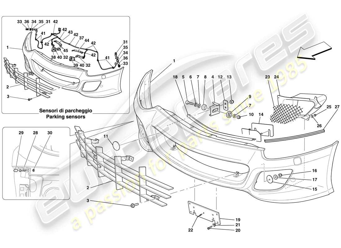 ferrari 599 sa aperta (usa) parachoques delantero diagrama de piezas