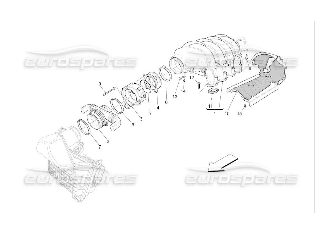maserati qtp. (2007) 4.2 auto intake manifold and throttle body diagrama de piezas
