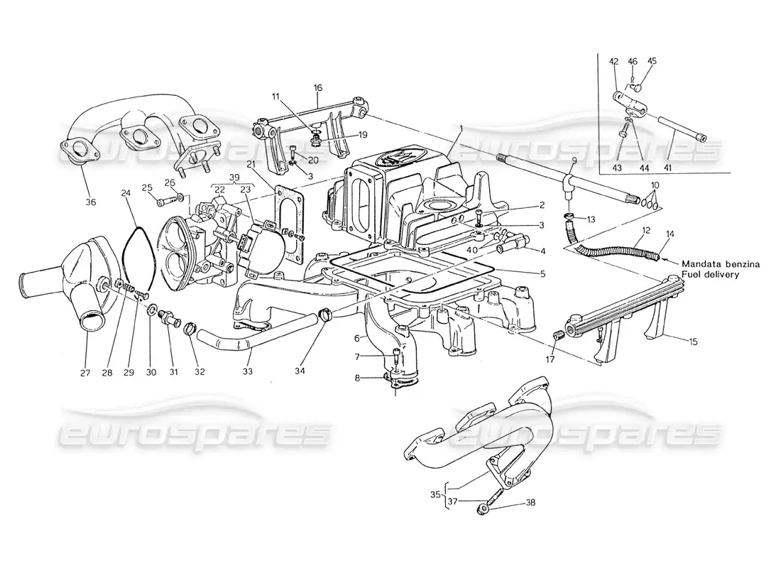 maserati 228 diagrama de la pieza del cuerpo de la válvula del acelerador del colector de admisión