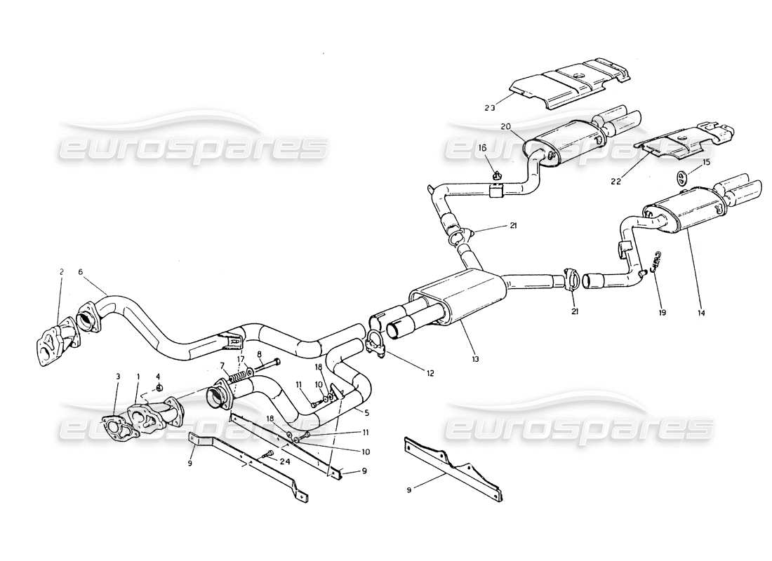 maserati 418 / 4.24v / 430 sistema de escape no catalizado, 3 y 4v diagrama de piezas