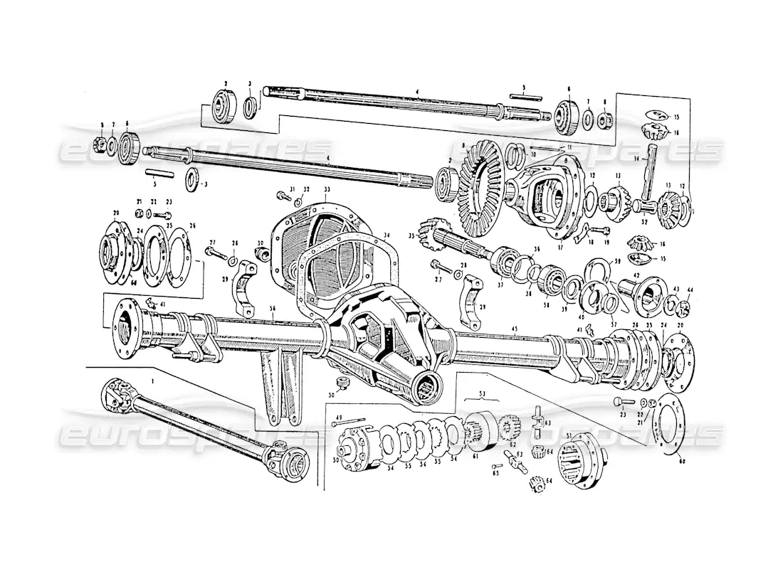 maserati 3500 gt eje de hélice y eje trasero diagrama de piezas