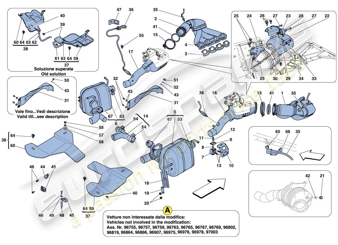 ferrari 458 italia (usa) diagrama de piezas del sistema de escape