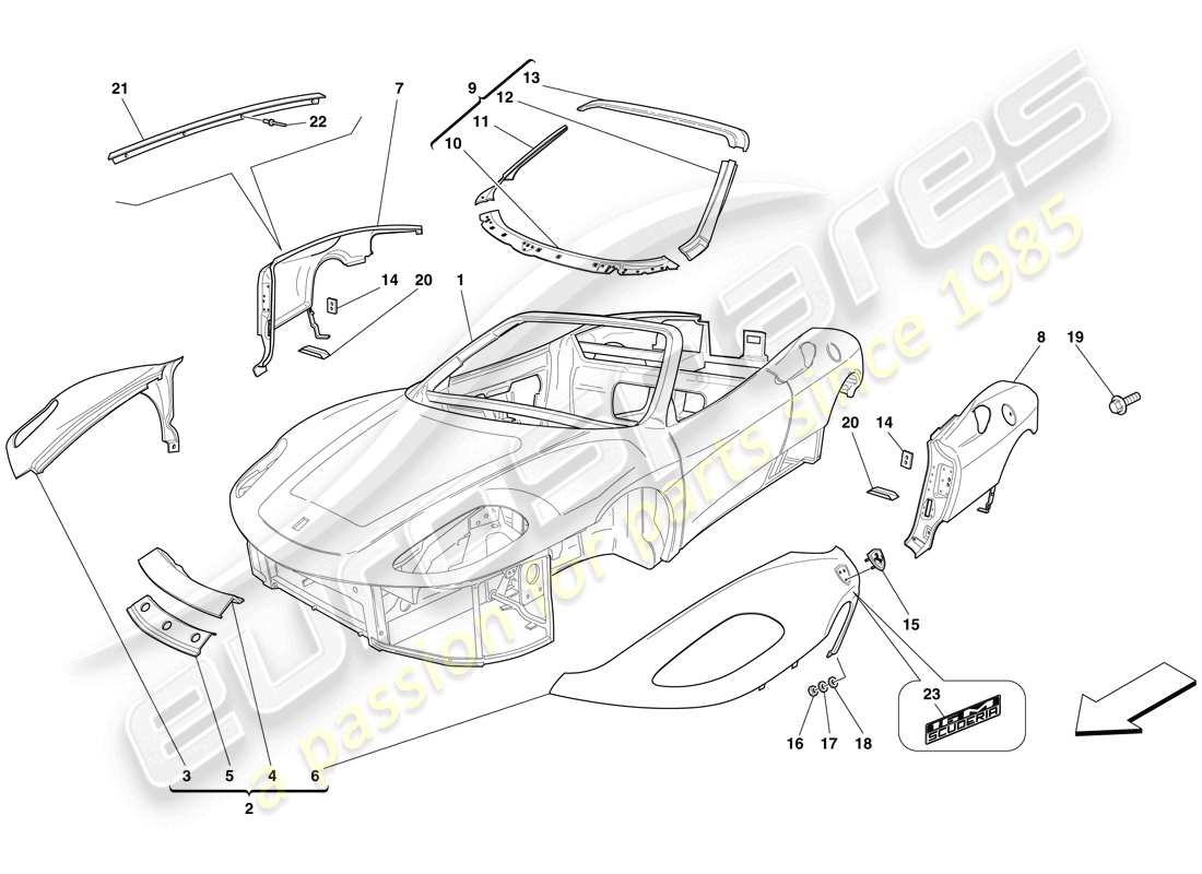 ferrari f430 scuderia spider 16m (europe) bodyshell - exterior trim diagrama de piezas