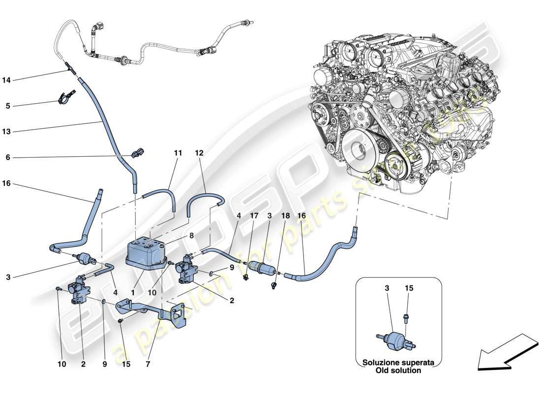 ferrari gtc4 lusso t (europe) ajustes del sistema de turboalimentación diagrama de piezas