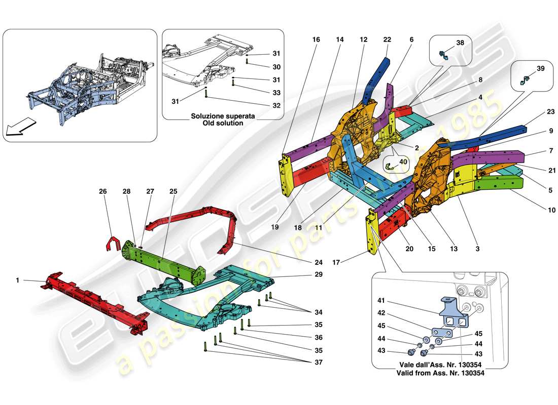 ferrari california t (rhd) estructuras y elementos delantero del vehículo diagrama de partes