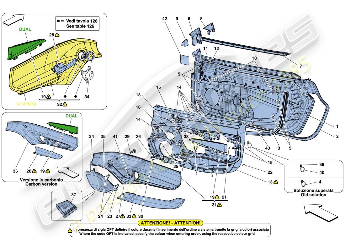 ferrari 488 spider (usa) puertas - subestructura y acabados diagrama de piezas