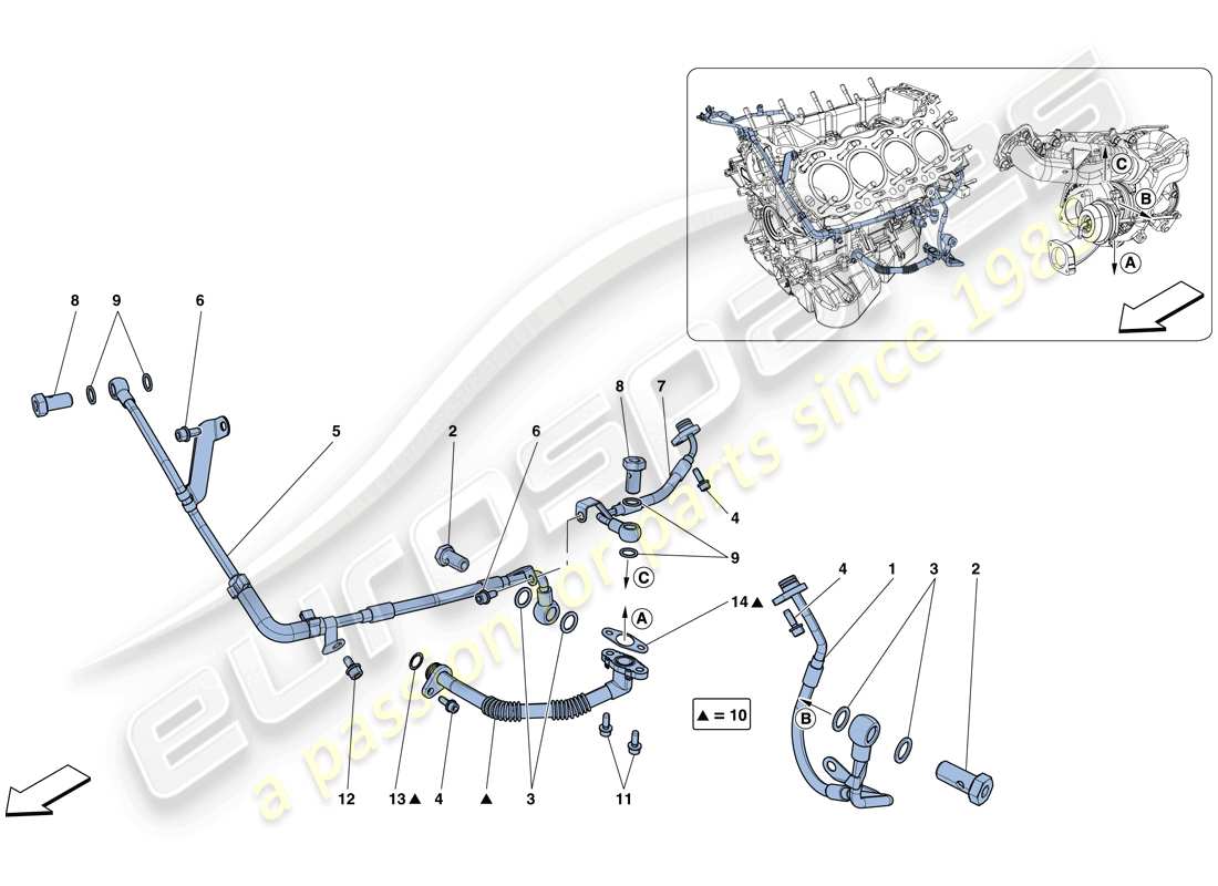 ferrari gtc4 lusso t (europe) enfriamiento-lubricación para sistema de turbocompresor diagrama de piezas