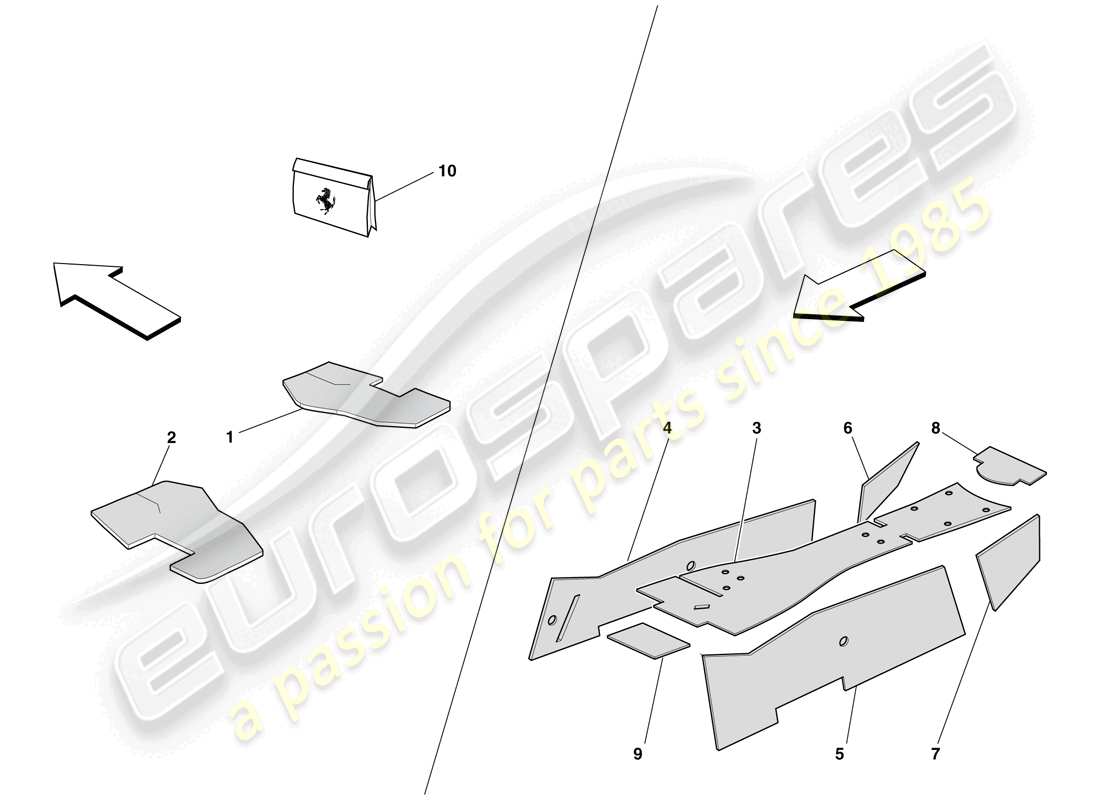 ferrari 599 gto (rhd) aislamiento del habitáculo diagrama de piezas