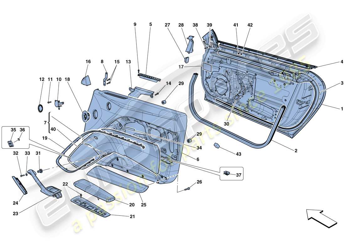 ferrari f12 berlinetta (rhd) puertas - subestructura y acabados diagrama de piezas