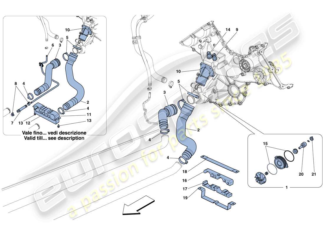 ferrari 458 italia (usa) enfriamiento - diagrama de piezas de la bomba de agua