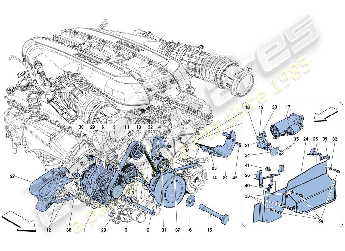 ferrari 812 superfast (rhd) alternador - motor de arranque diagrama de piezas