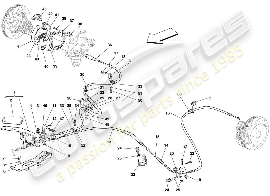 ferrari 599 sa aperta (rhd) control del freno de estacionamiento diagrama de piezas