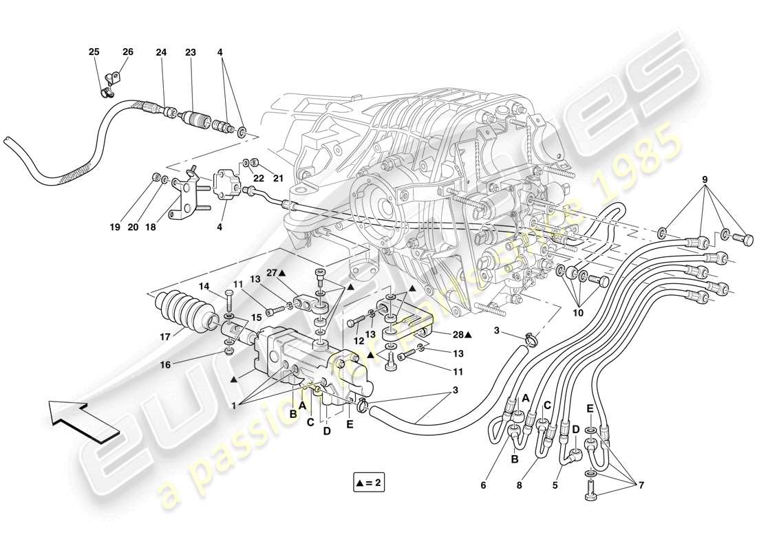 ferrari 599 gtb fiorano (usa) f1 control hidráulico del embrague diagrama de piezas