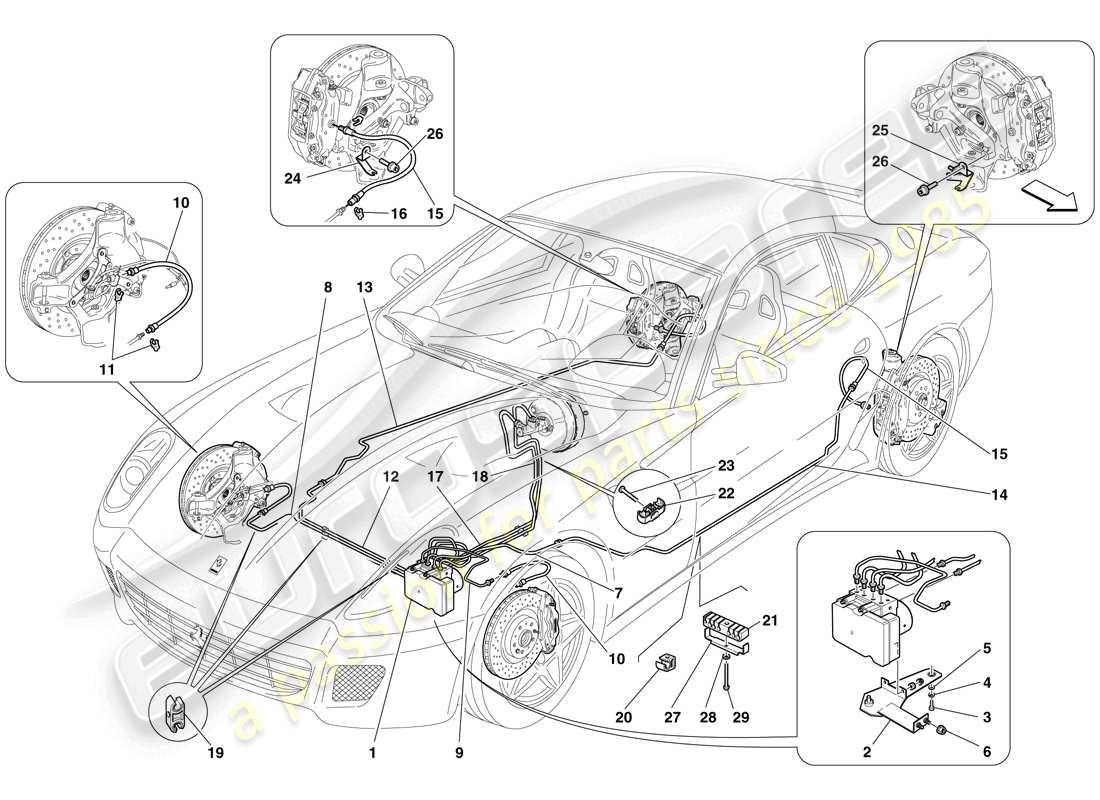 ferrari 599 gtb fiorano (europe) diagrama de piezas del sistema de frenos