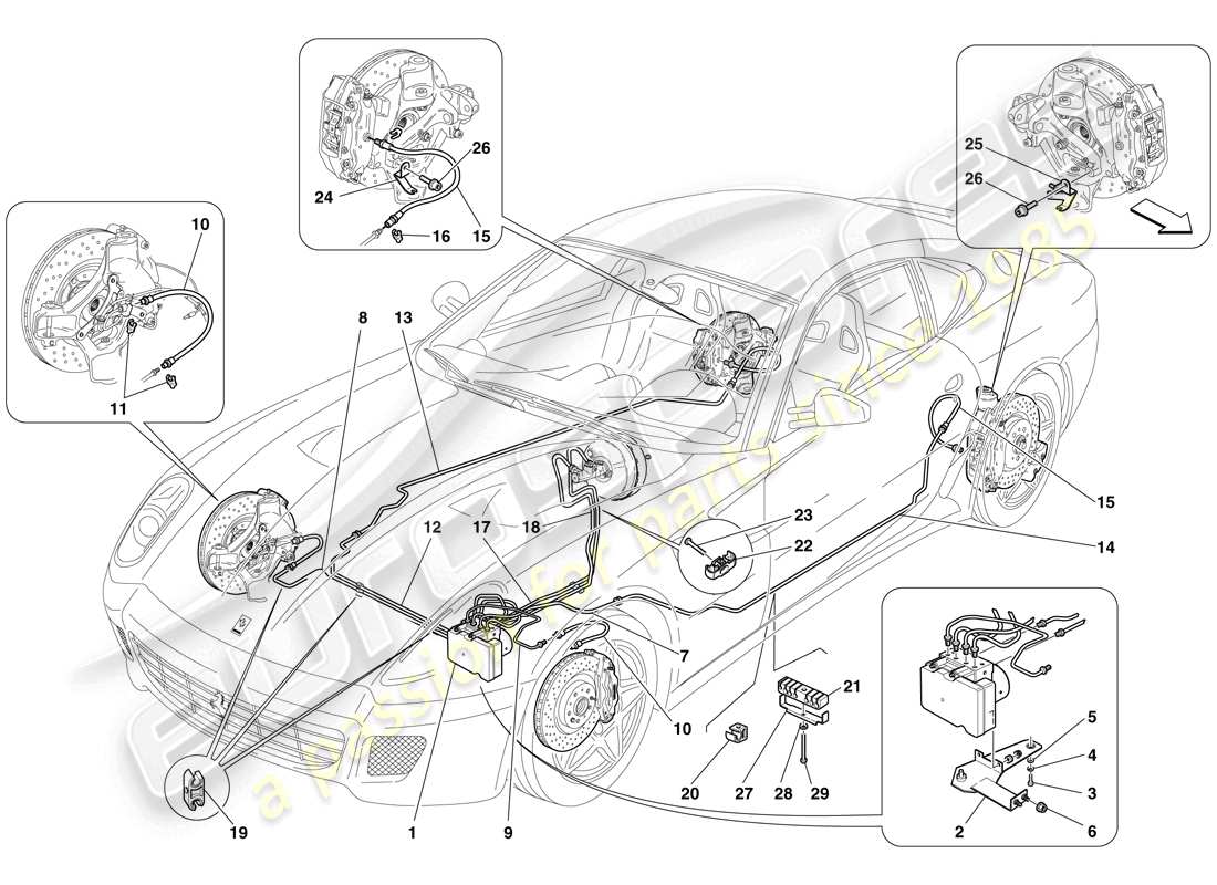 ferrari 599 gtb fiorano (europe) brake system diagrama de piezas