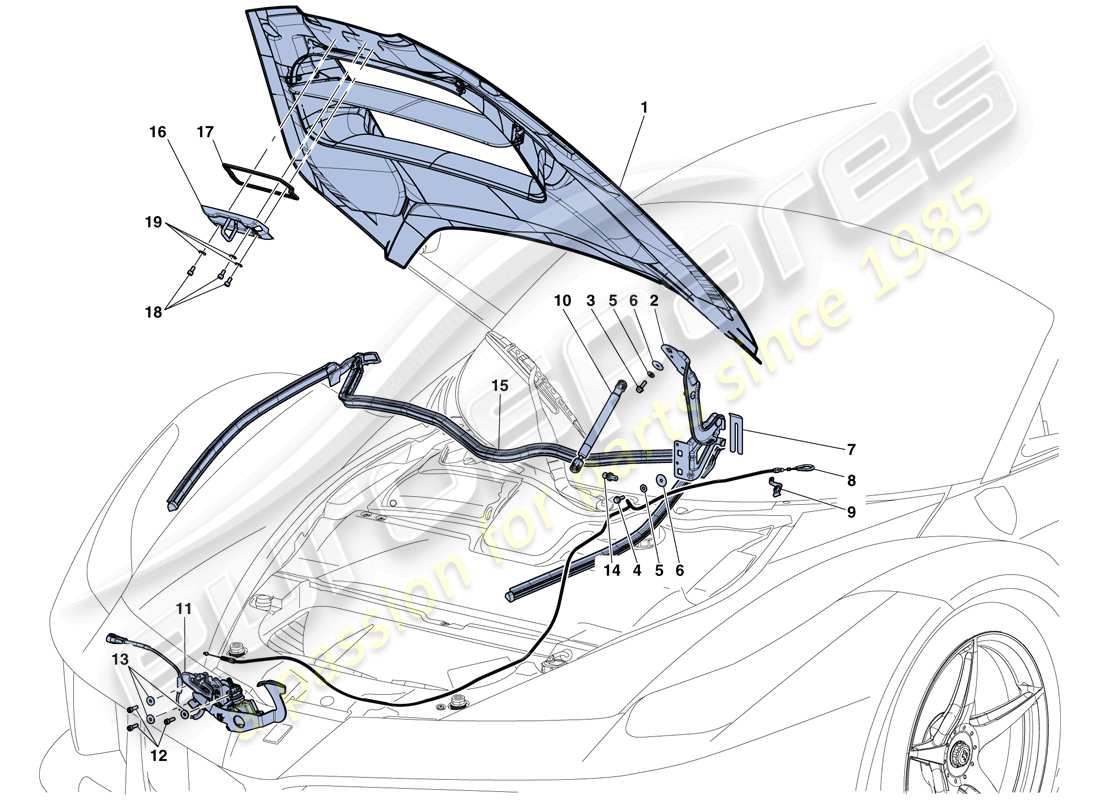 ferrari laferrari aperta (europe) tapa delantera y mecanismo de liberación diagrama de piezas