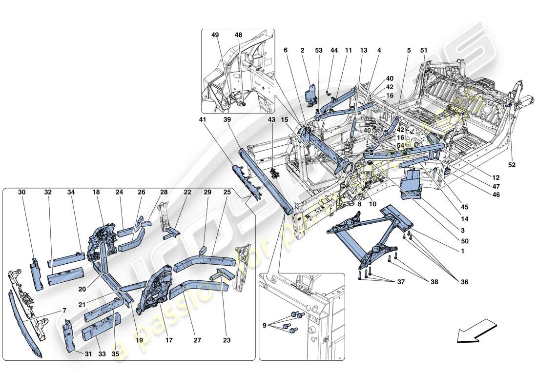 ferrari 812 superfast (europe) estructuras y elementos delantero del vehículo diagrama de partes