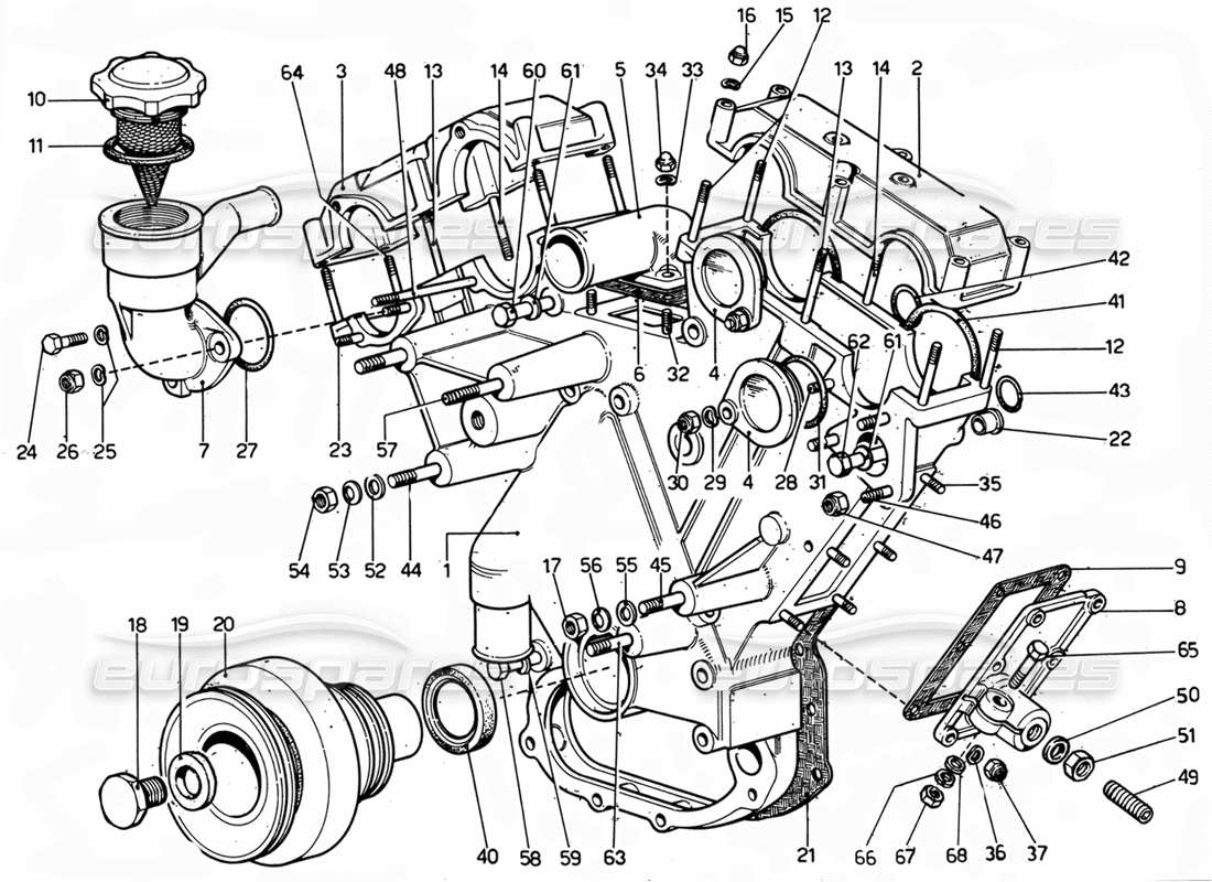 ferrari 365 gtc4 (mechanical) tapa del cofre de distribución - revisión diagrama de piezas