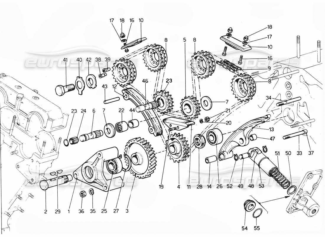 ferrari 365 gtc4 (mechanical) cadenas de distribución - revisión diagrama de piezas