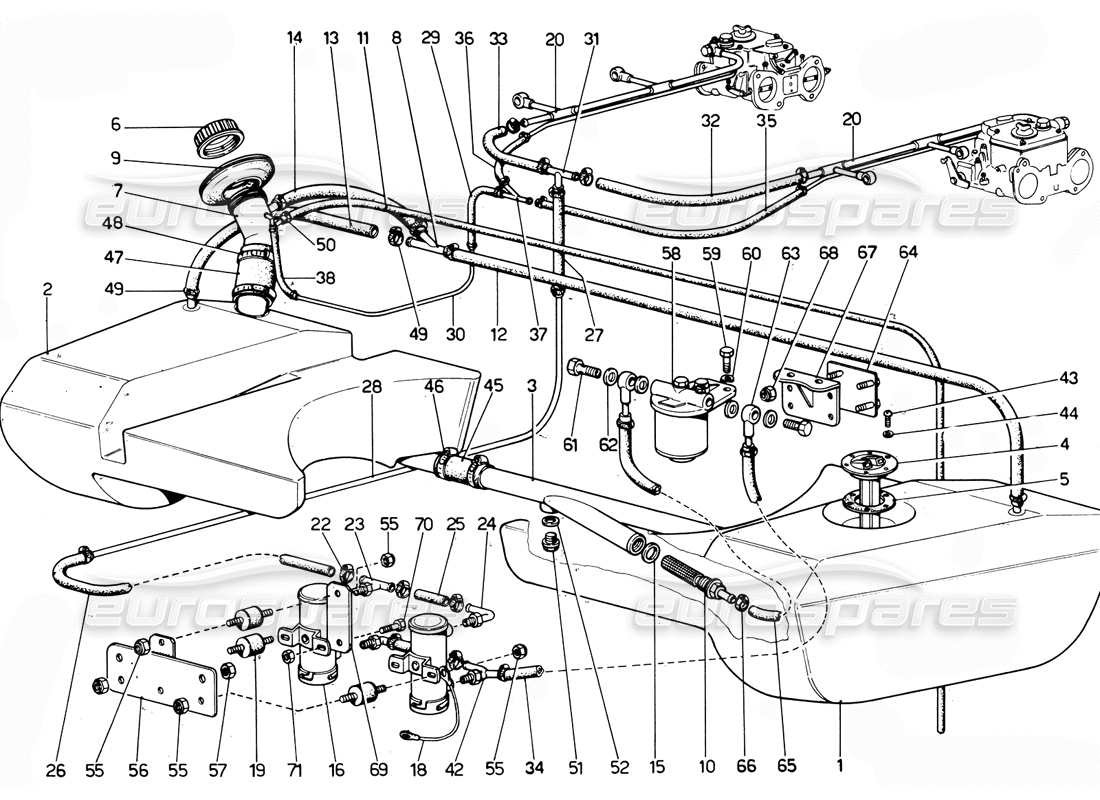 ferrari 365 gtc4 (mechanical) sistema de combustible - revisión diagrama de piezas