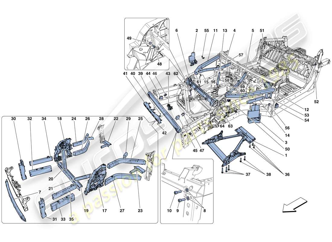 ferrari f12 tdf (usa) estructuras y elementos delantero del vehículo diagrama de partes