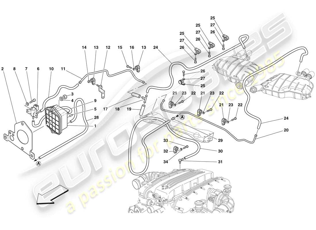 ferrari 612 scaglietti (usa) sistema de control de válvula de desviación diagrama de piezas