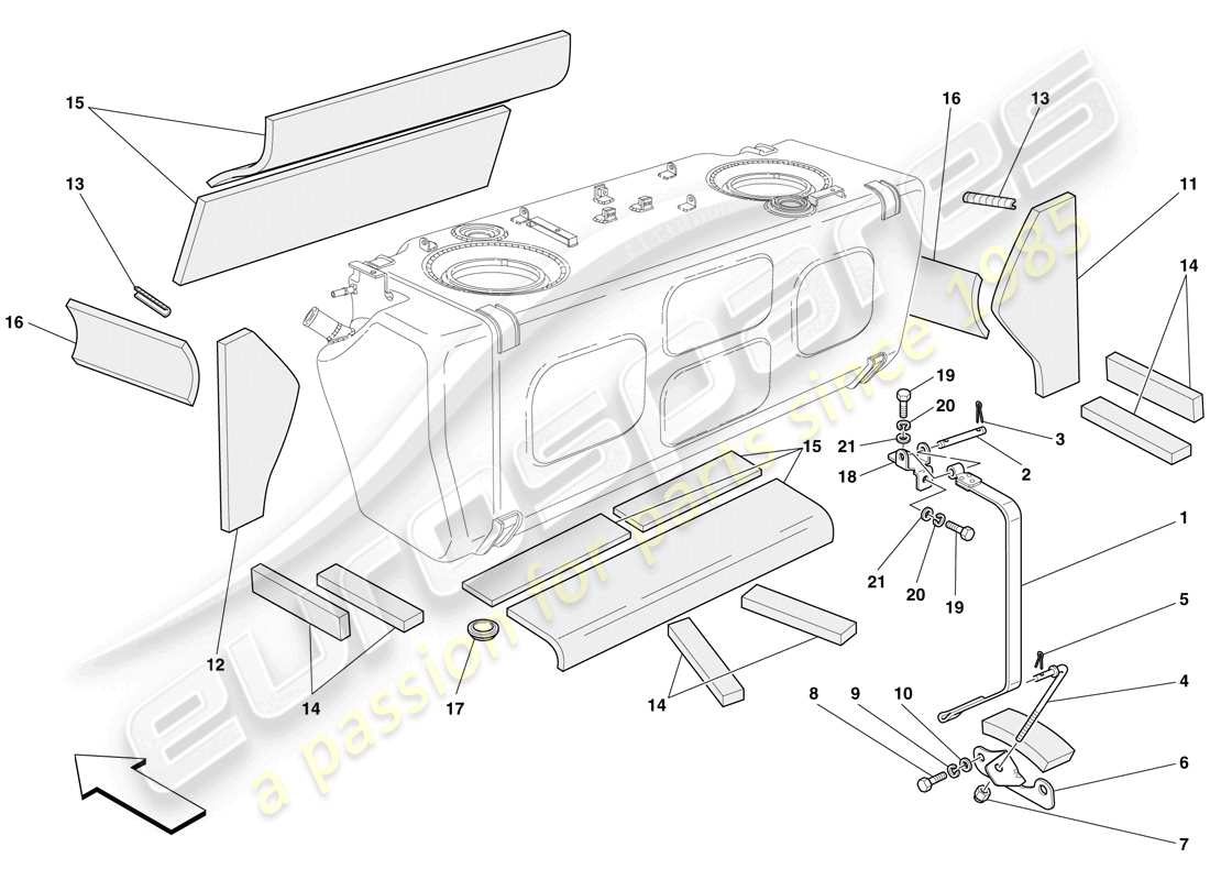 ferrari 612 scaglietti (usa) depósito de combustible - aislamiento y protección diagrama de piezas