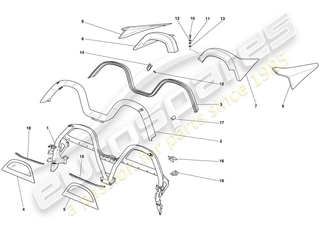 ferrari 599 sa aperta (rhd) diagrama de piezas de la barra antivuelco