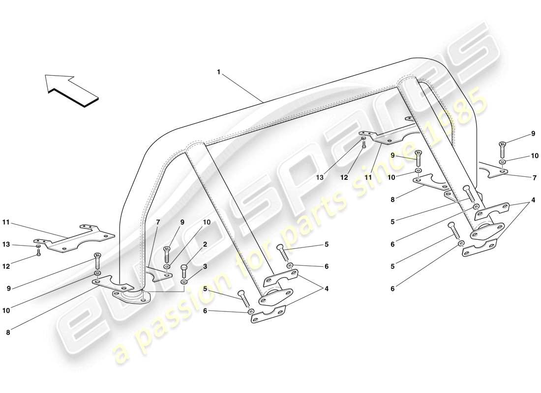 ferrari 599 gtb fiorano (rhd) barra antivuelco diagrama de piezas
