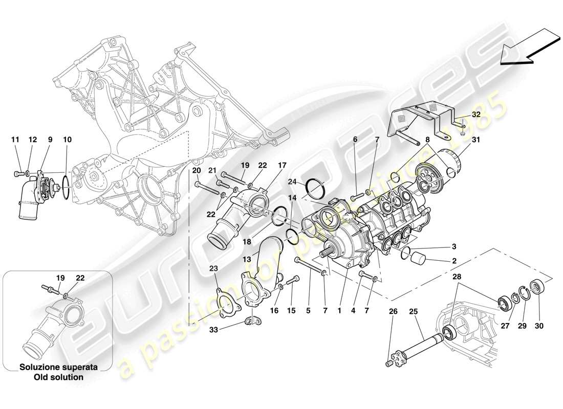 ferrari 599 gtb fiorano (rhd) bomba de aceite / agua diagrama de piezas