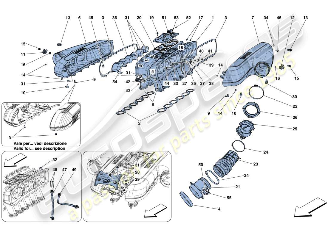 ferrari 812 superfast (rhd) colector de admisión diagrama de piezas