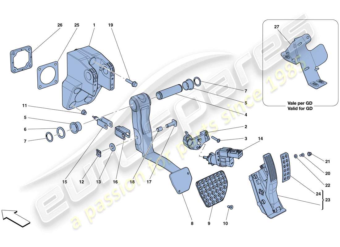 ferrari gtc4 lusso t (usa) conjunto completo del pedal diagrama de piezas