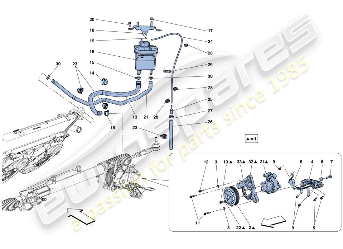 ferrari gtc4 lusso t (rhd) bomba de dirección asistida y depósito diagrama de piezas