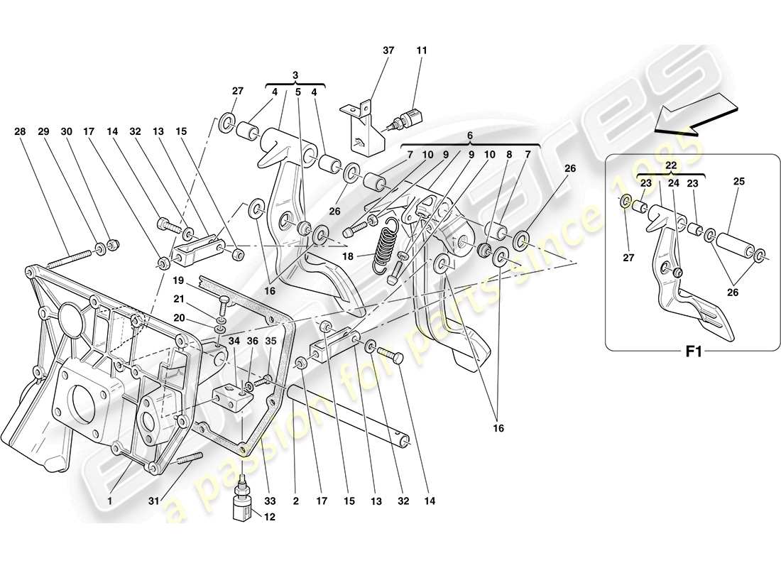 ferrari f430 coupe (europe) diagrama de piezas del tablero de pedales