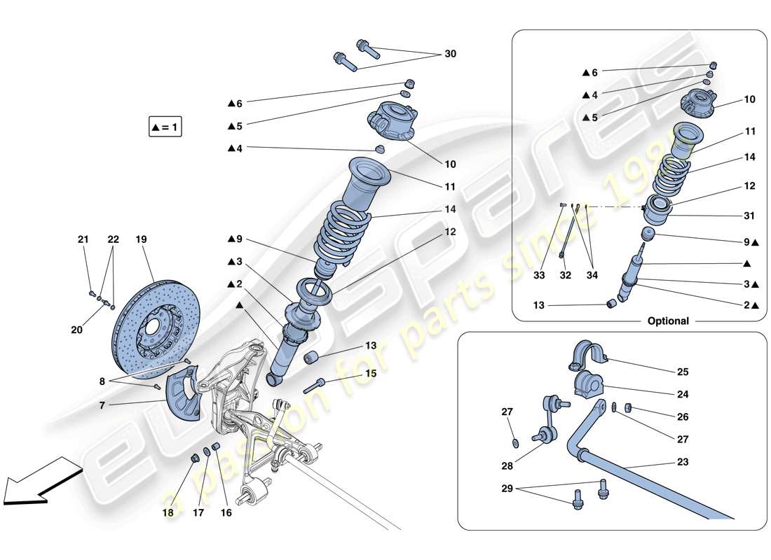 ferrari 458 speciale aperta (rhd) suspensión delantera - amortiguador y disco de freno diagrama de piezas