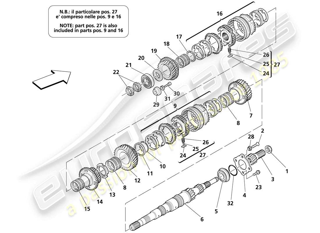maserati trofeo diagrama de piezas de engranajes del eje principal