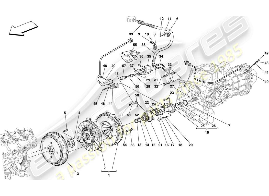ferrari f430 coupe (rhd) embrague y controles diagrama de piezas